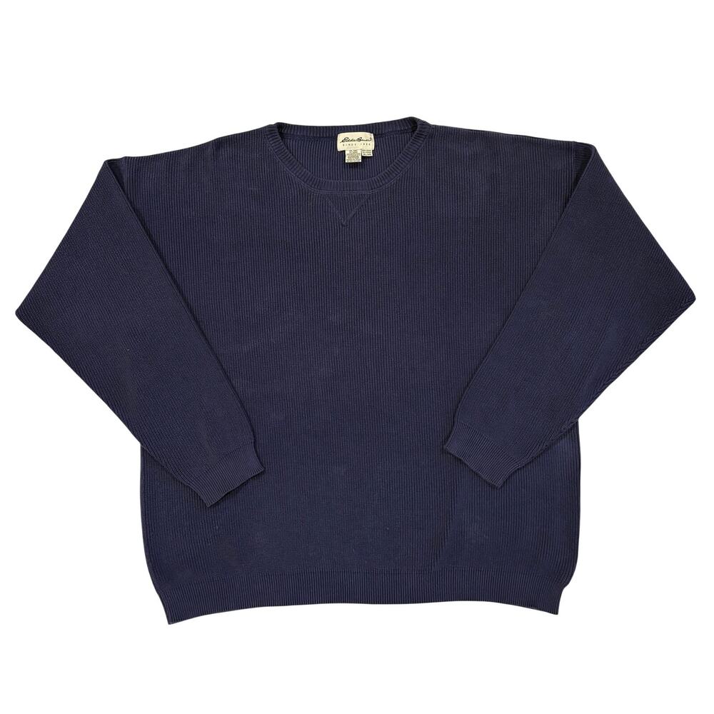 Vintage Eddie Bauer Sweater Mens XL Blue Knit Crewneck Pullover Classic 90s Y2K